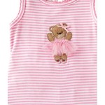 Pink Striped Ruffle Romper with Bear Ballerina Applique